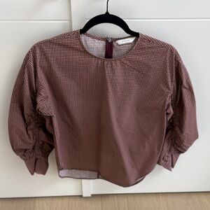 Checkered Puff Sleeve Blouse